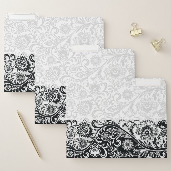 Bold Black White Floral Design File Folders