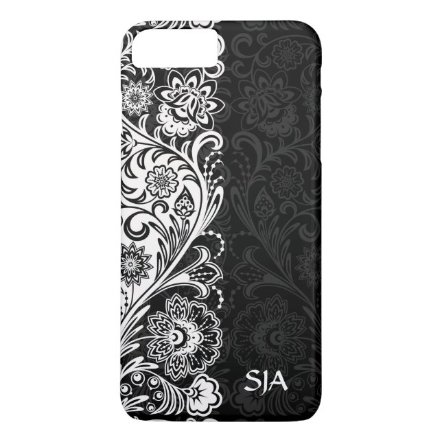 Bold Black White Floral Design iPhone Case (Back)
