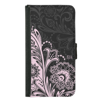 Bold Black White Floral Design Wallet Case