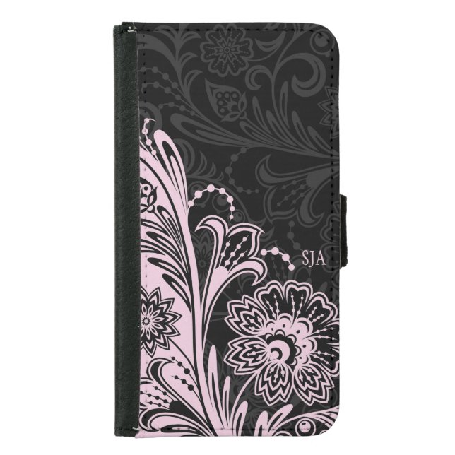 Bold Black White Floral Design Wallet Case (Front)