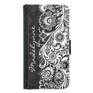 Bold Black White Floral Design Wallet Case
