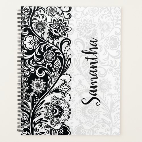Bold Black White Floral WeeklyMonthly Planner