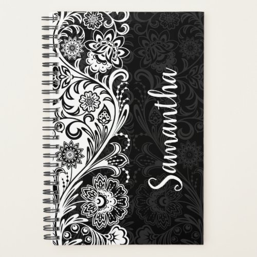 Bold Black White Floral WeeklyMonthly Planner