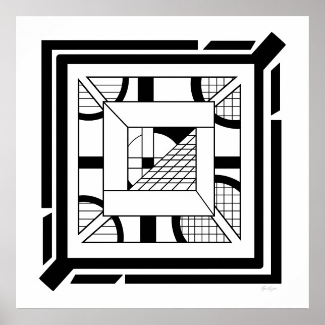 Bold Black White Geometric Abstract Line Art Poster (Front)