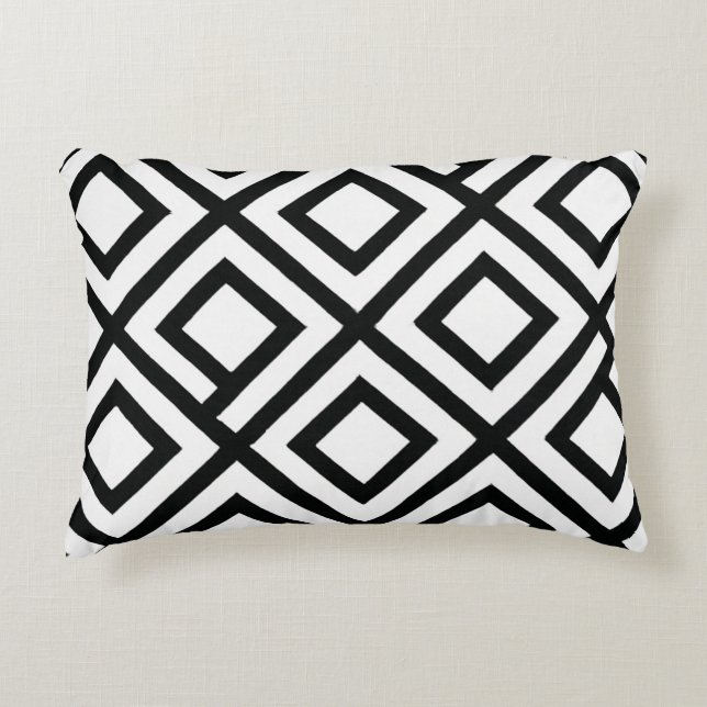 Bold Black White Geometric Diamond Accent Pillow (Front)