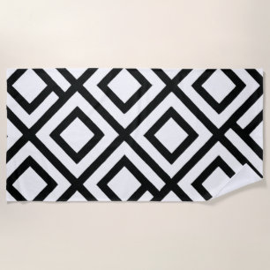 Bold Black White Geometric Diamond Beach Towel