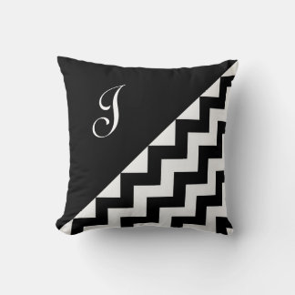 Bold Black White Geometric Zigzag Pattern Monogram Throw Pillow
