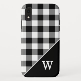 Bold Black White Gingham Plaid Pattern Monogram iPhone XR Case