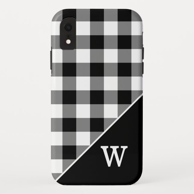 Bold Black White Gingham Plaid Pattern Monogram Case-Mate iPhone Case (Back)