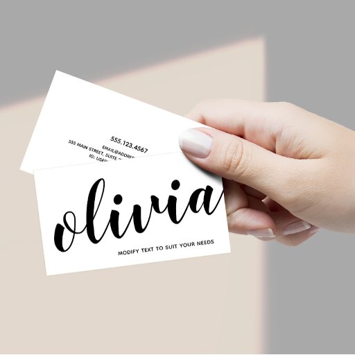Customizable Bold Black White Handwritten Script Calligraphy Business Card