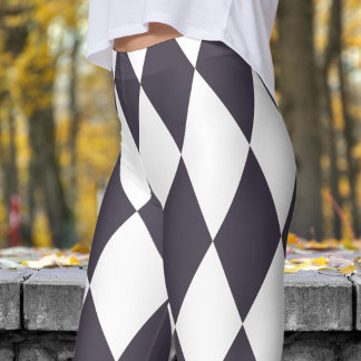 Bold Black & White Harlequin Check Pattern Leggings