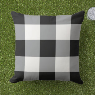Bold Black White Large Gingham Check Outdoor Pillow
