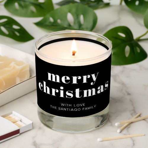 Bold Black White Merry Christmas Holiday Scented Candle