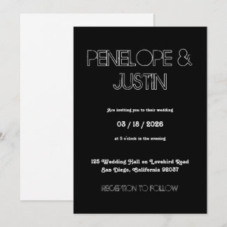 Bold Black & White Minimalist Modern Wedding Invitation