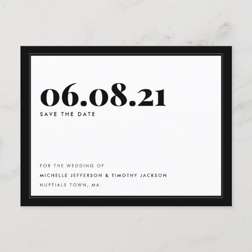 Bold Black White Minimalist Simple Save the Date Announcement Postcard