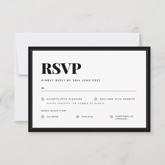 Bold Black White Minimalist Typography Wedding  RSVP Card (Front)