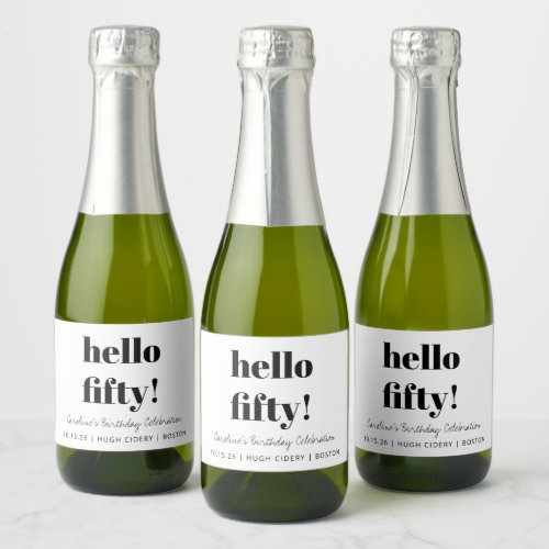 Bold Black White Modern 50th Birthday Custom Mini Sparkling Wine Label