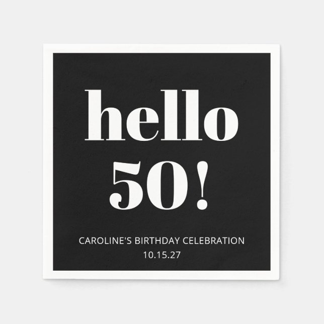 Bold Black White Modern Chic 50th Birthday Party Napkins (Front)
