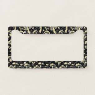 Bold Black & White Mushroom License Plate Frame