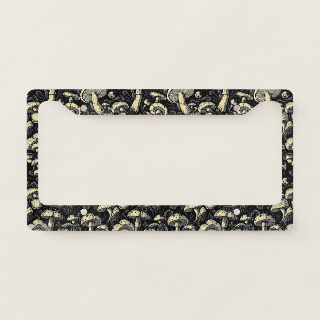 Bold Black & White Mushroom License Plate Frame (Front)