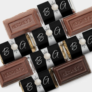 Bold Black & White Pearl Ribbon Wedding Monogram Hershey's Miniatures