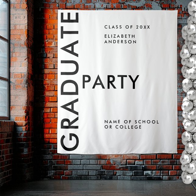 Bold Black White Personalized Graduation Backdrop (Creator Uploaded)