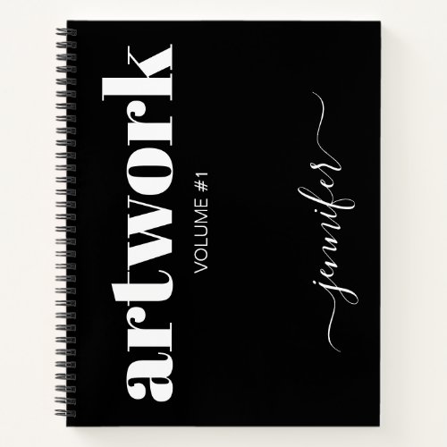 Bold Black White Personalized Sketchbook Your Name Notebook