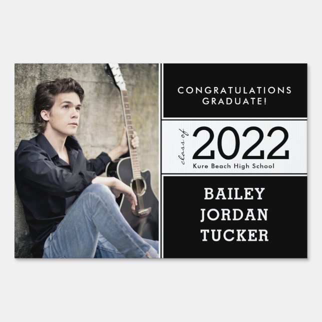 Bold Black & White Photo Graduation Announcement Sign (Front)