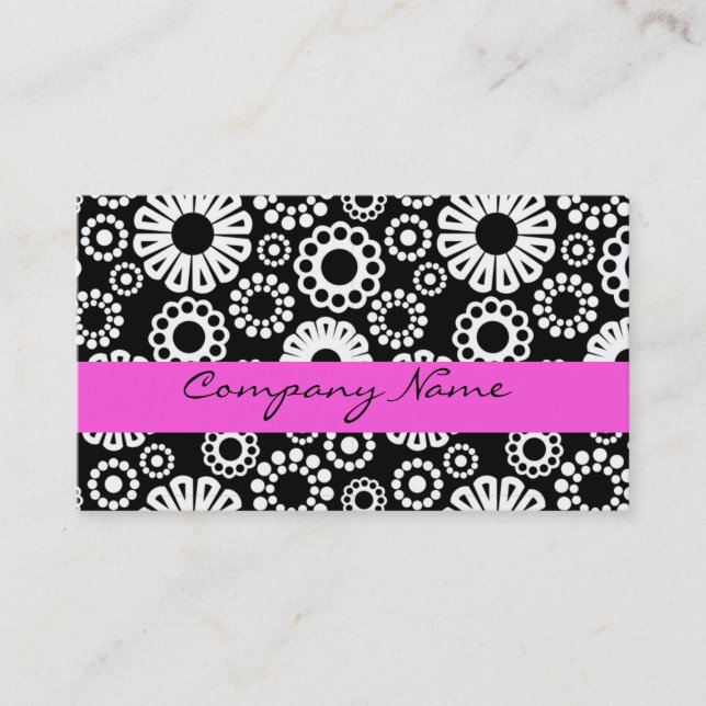 Bold Black White Pink Retro Stylized Flower Dot  Business Card (Front)