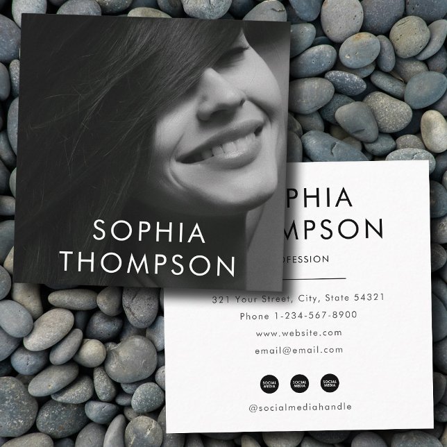Bold Black & White Professional Photo Square Business Card (Bold Black & White Professional Photo Square Business Card)