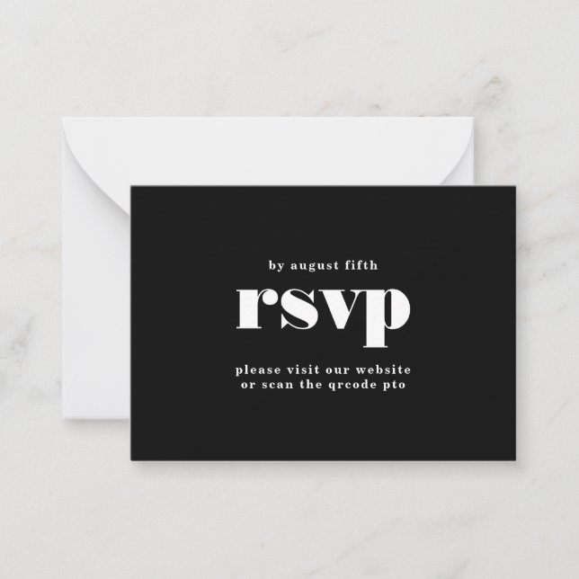 Bold Black White QR CODE RSVP Wedding Website Note Card (Front)