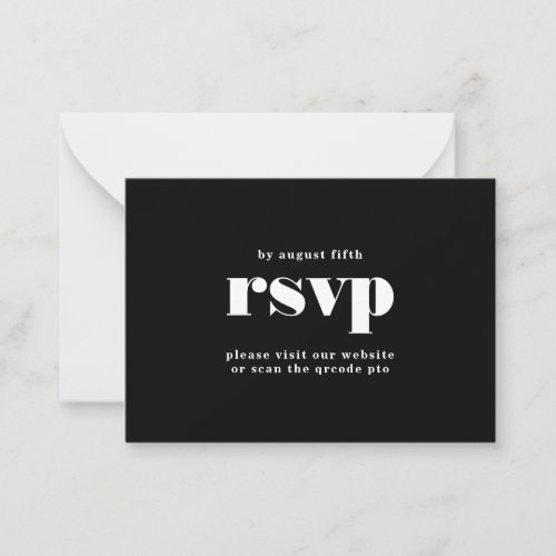 Bold Black White QR CODE RSVP Wedding Website Note Card
