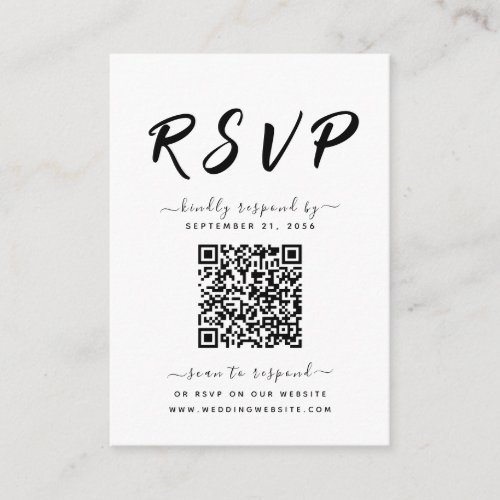 Bold Black  White QR Code Wedding RSVP Enclosure Card