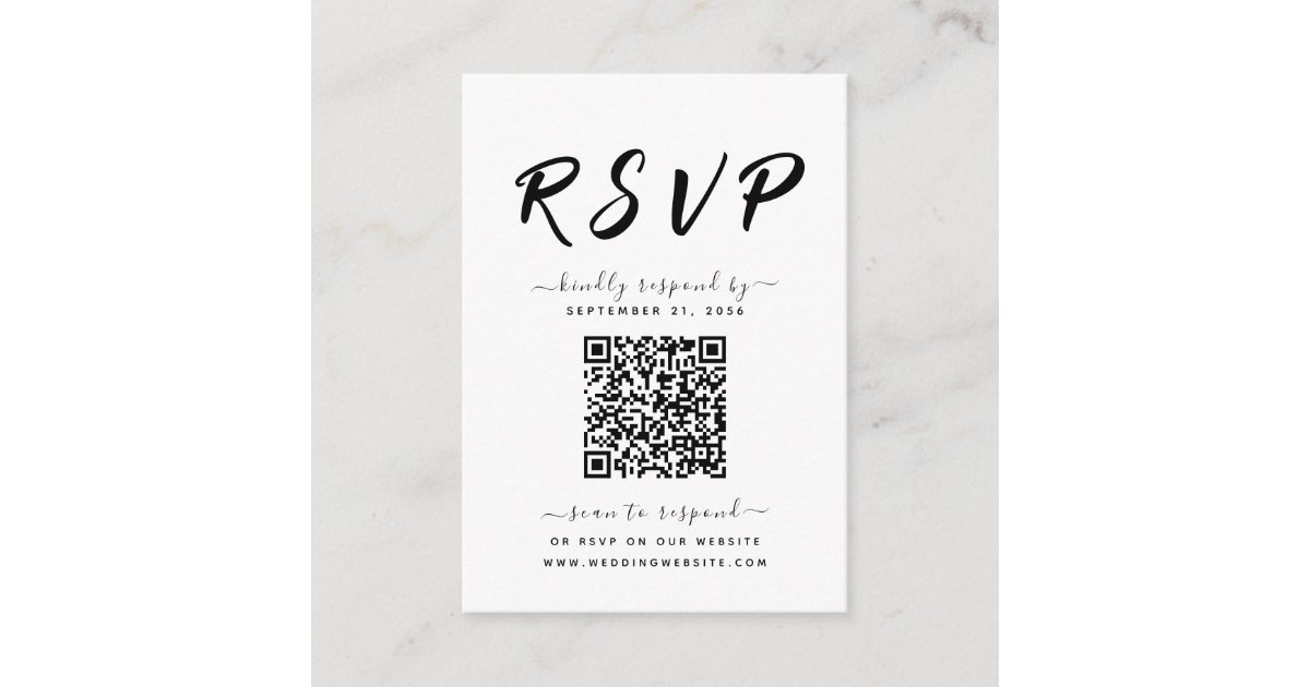 Bold Black & White QR Code Wedding RSVP Enclosure Card Zazzle