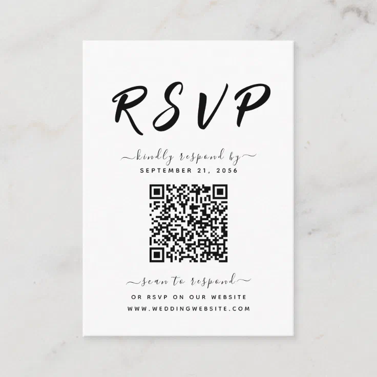 Bold Black & White QR Code Wedding RSVP Enclosure Card | Zazzle