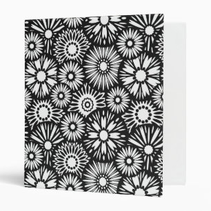 Bold Black White Retro 70s Graphic Daisy Pattern 3 Ring Binder