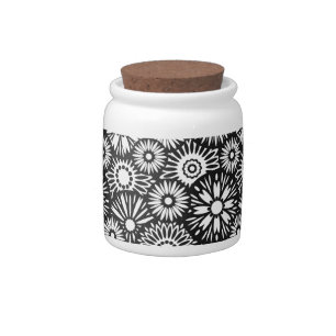 Bold Black White Retro 70s Graphic Daisy Pattern Candy Jar