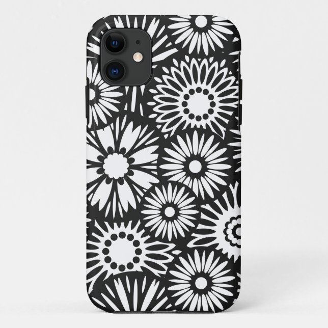 Bold Black White Retro 70s Graphic Daisy Pattern Case-Mate iPhone Case (Back)