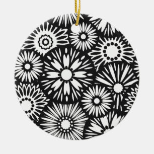 Bold Black White Retro 70s Graphic Daisy Pattern Ceramic Ornament