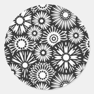 Bold Black White Retro 70s Graphic Daisy Pattern Classic Round Sticker