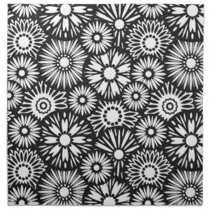 Bold Black White Retro 70s Graphic Daisy Pattern Cloth Napkin