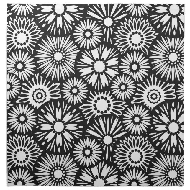 Bold Black White Retro 70s Graphic Daisy Pattern Cloth Napkin (Front)