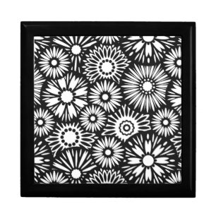 Bold Black White Retro 70s Graphic Daisy Pattern Keepsake Box