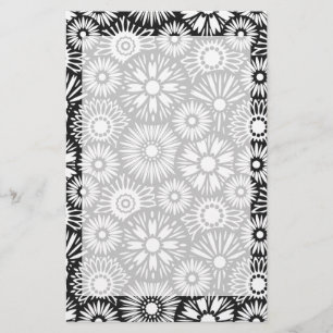 Bold Black White Retro 70s Graphic Daisy Pattern Stationery