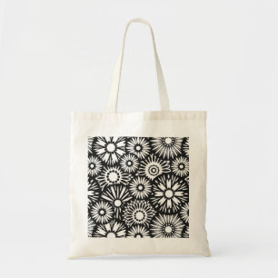 Bold Black White Retro 70s Graphic Daisy Pattern Tote Bag