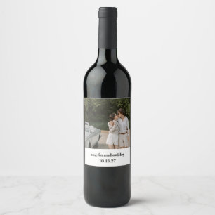 Bold Black White Retro Custom Wedding Photo Wine Label