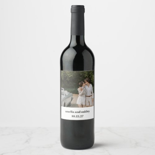 Bold Black White Retro Custom Wedding Photo Wine Label