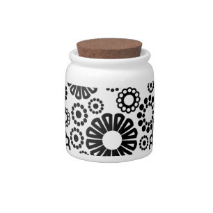 Bold Black White Retro Simple Flower Dot Pattern Candy Jar
