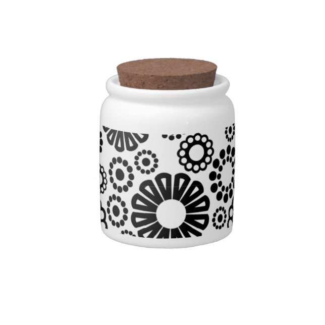 Bold Black White Retro Simple Flower Dot Pattern Candy Jar (Right)