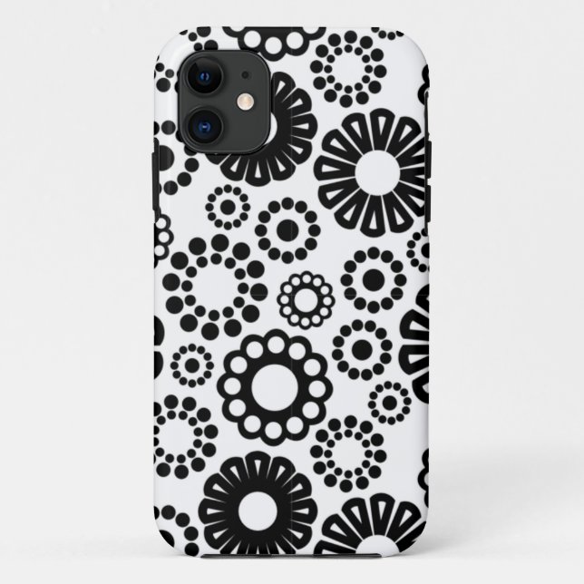 Bold Black White Retro Simple Flower Dot Pattern Case-Mate iPhone Case (Back)
